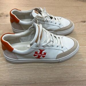 Tory Burch White and Orange Sneakers